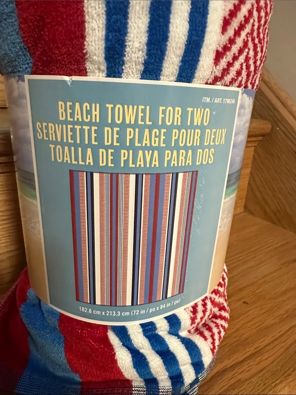 Cotton Beach Towel for Two - Striped Red, Blue & White